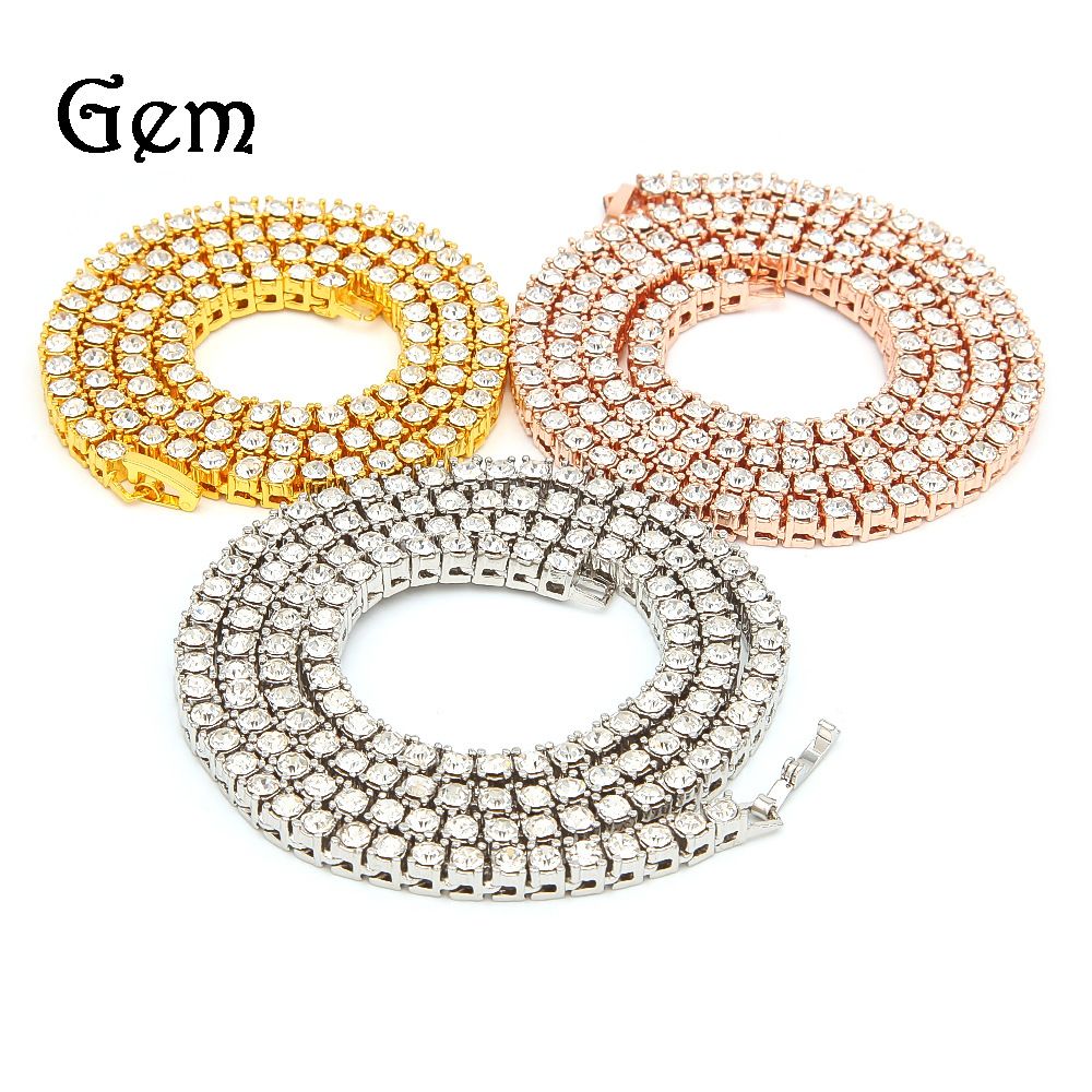 Hip Hop For Men 3mm 4mm Alloy Rhinestone One Row Tennis Chain Gold Silver Simple Versatile Necklace_ipsvogv.com