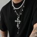 Diamond Cross Pendant Necklace Men's Tide Hip Hop Fashion Stitching Pearl Collarbone Chain Men's Jewelry_ipsvogv.com