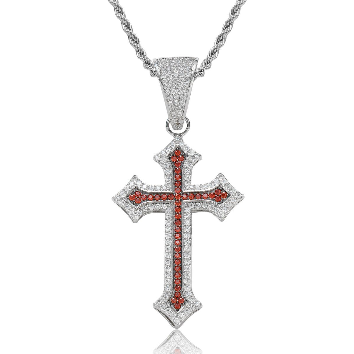 Unisex Hip Hop Colored Cross Pendant For Men And Women Personalized Rap Micro Inlaid Zircon Trendy Hip Hop Necklace_ipsvogv.com