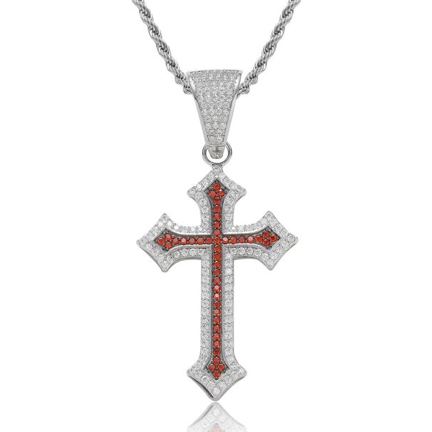 Unisex Hip Hop Colored Cross Pendant For Men And Women Personalized Rap Micro Inlaid Zircon Trendy Hip Hop Necklace_ipsvogv.com
