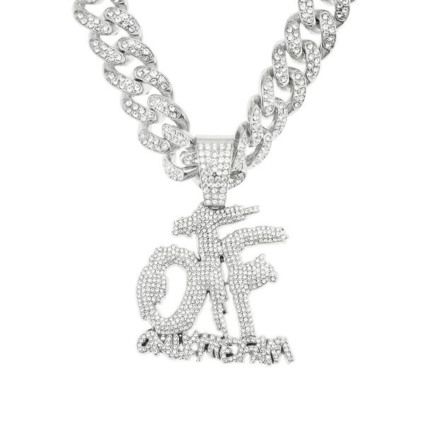 Creative splicing full diamond letter pendant Cuban hip-hop trendsetter street dance costume long men's necklace_ipsvogv.com
