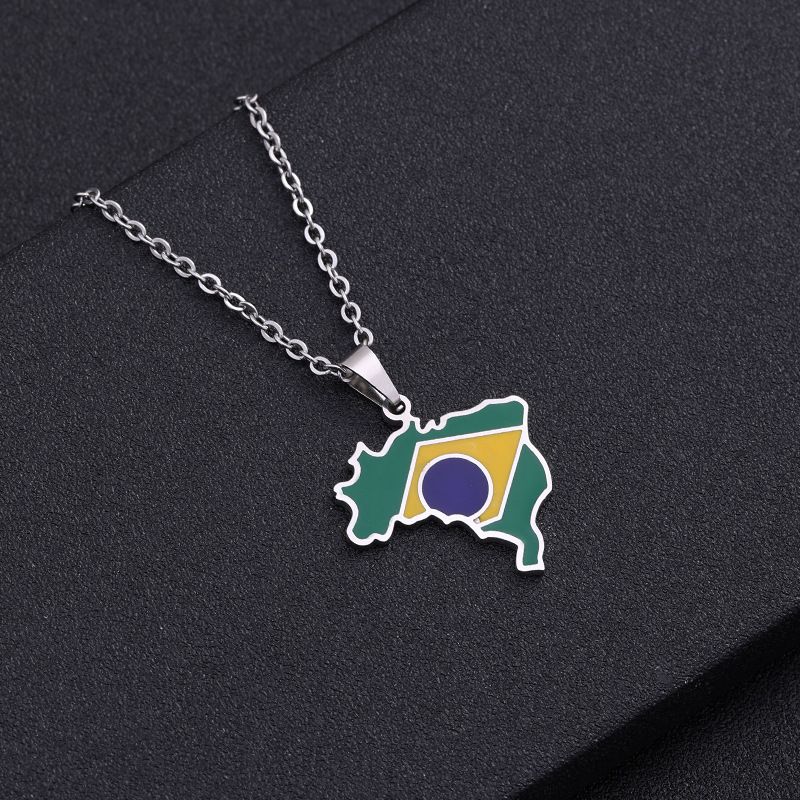 hot selling Brazilian map pendant stainless steel necklace oil drop map geometric ethnic style jewelry_ipsvogv.com