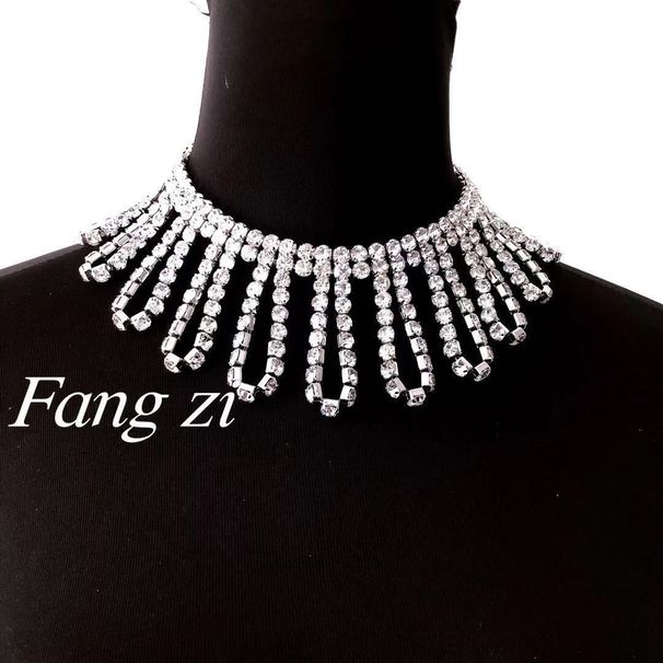 Tassels exaggerated full diamond necklace rhinestone tassel light luxury necklace personality dinner party temperament net celebrity necklace_ipsvogv.com