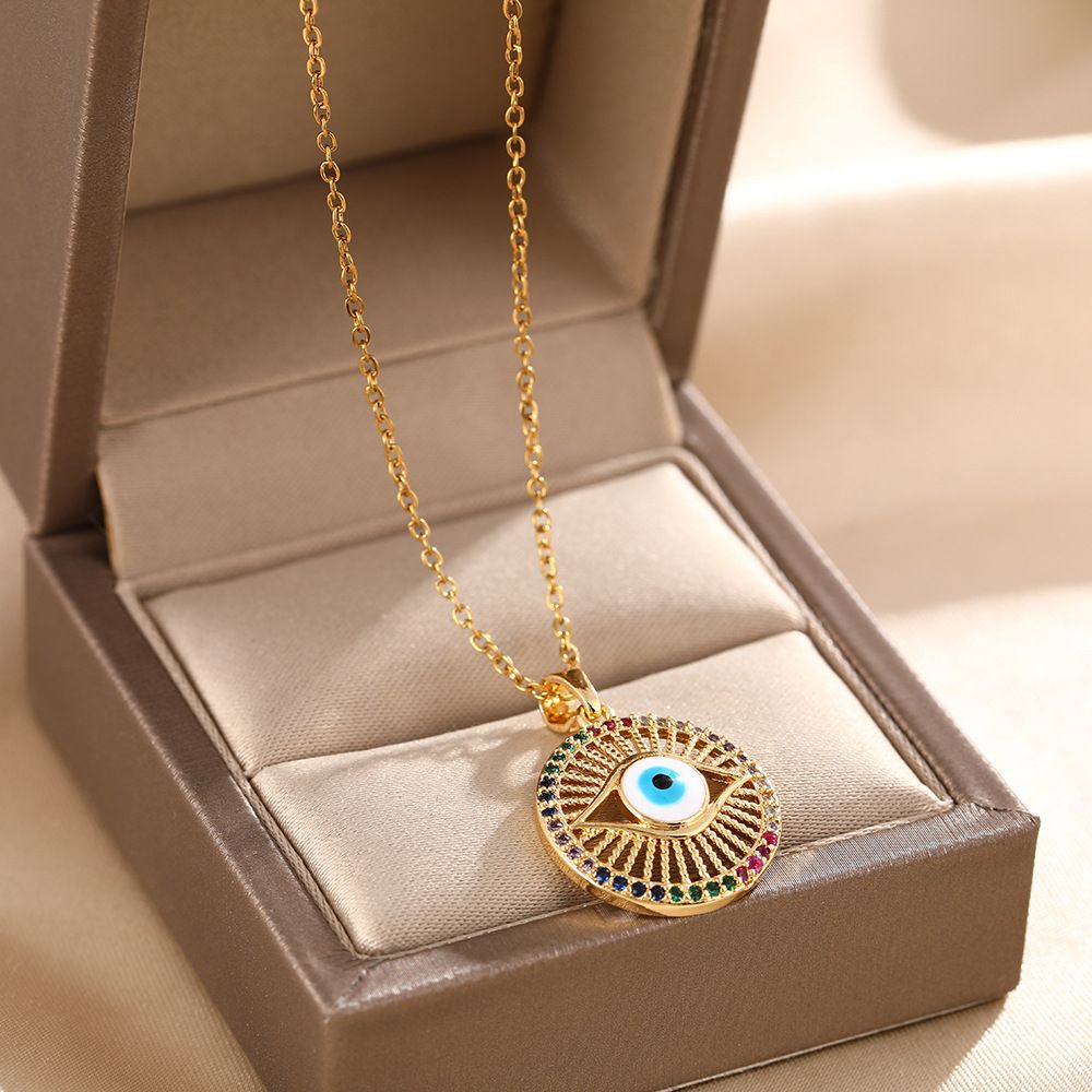 Devil's Female Personality Color Diamond Blue Eye Pendant Titanium Steel Bone Chain Türkiye Necklace Jewelry_ipsvogv.com