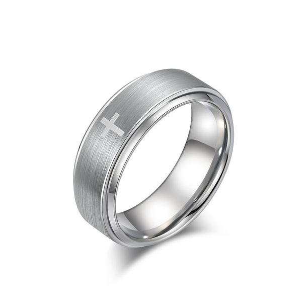 Men's Jewelry Tungsten Steel Cross Ring Laser Engraving Fashionable And Simple Personality Tungsten Gold Hand Jewelry Gift_ipsvogv.com