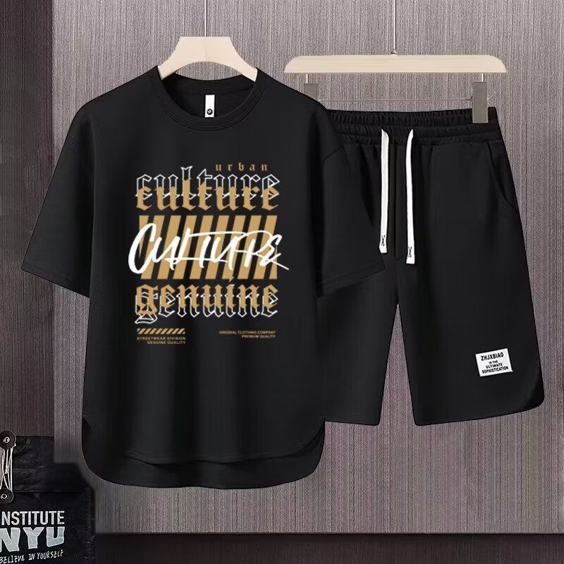 Men's Clothing 2024 Waffle Casual Summer Suit Men's Loose Teen Short sleeved T shirt Shorts Handsome Two piece Suit_ipsvogv.com