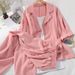 Women's suits fashion spring and summer loose suit collar three-quarter sleeves jacket nine-point wide-leg pants suspenders three-piece suit_ipsvogv.com