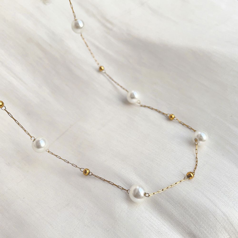 Summer Pearl Full Sky Star Titanium Steel Colorless And Elegant Super Immortal Necklace_ipsvogv.com