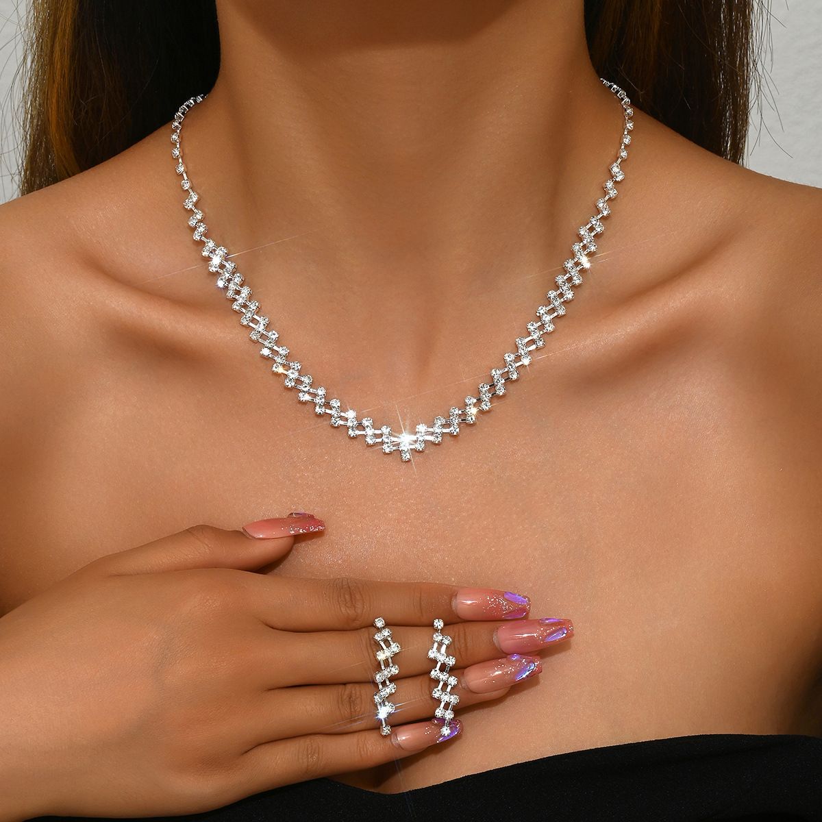 Women’s Jewelry Set Fashion Models Bridal Necklace Earrings Set Full Diamond Fashion Temperament Dress Accessories Jewelry Wholesale_ipsvogv.com