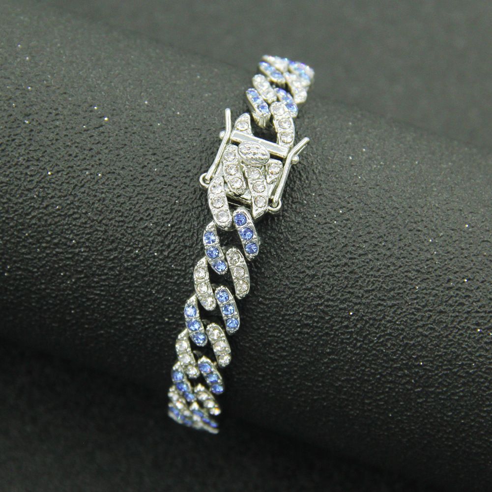 Hip hop men's and women's Cuban chain necklace full of colorful diamonds, cool Miami accessories CubanChain width 9mm_ipsvogv.com