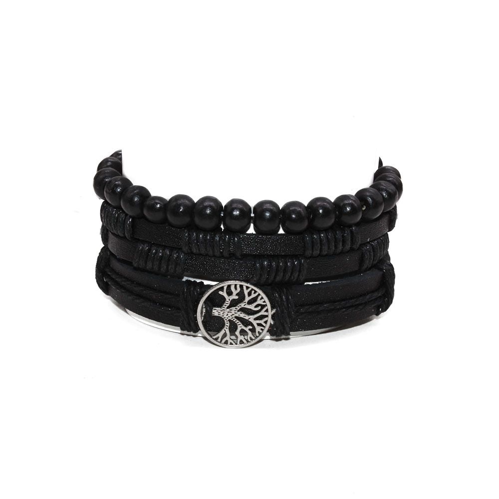 Hot Selling Men's 5-Piece Set Hand-Woven Cowhide Wax Rope Adjustable Bracelet Jewelry_ipsvogv.com