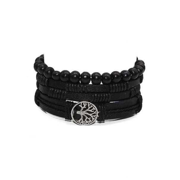Hot Selling Men's 5-Piece Set Hand-Woven Cowhide Wax Rope Adjustable Bracelet Jewelry_ipsvogv.com