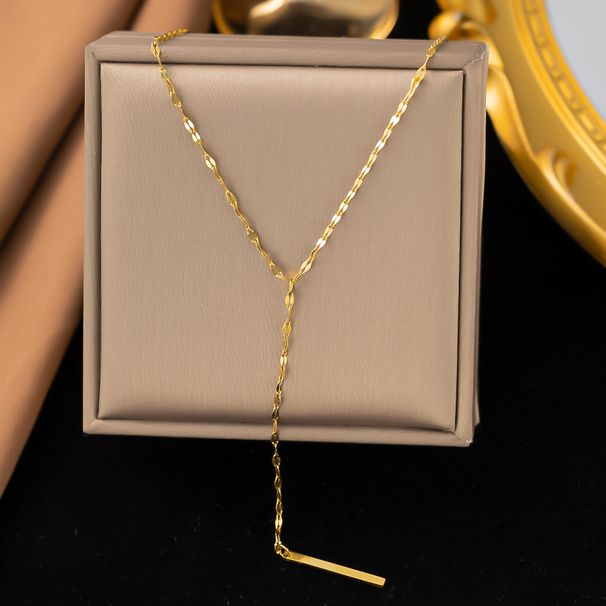 Simple Stainless Steel Women's Cross White Zircon Necklace Gold Personalized Tassel Collarbone Chain Y-shaped Summer_ipsvogv.com
