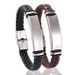 Stainless Steel Simple Plain Engraved Leather Woven Men's Bracelet_ipsvogv.com