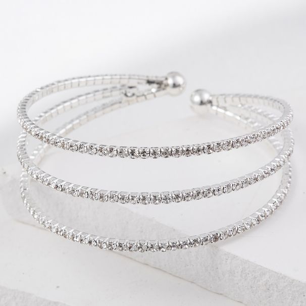 Women's Jewelry 3 Row Elastic Steel Wire Rhinestone Open Bracelet Simple Multi Layer Claw Chain Light Luxury Female Jewelry_ipsvogv.com