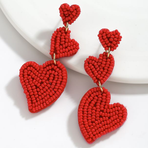 Super exquisite multi layer handmade rice bead heart earrings sweet romantic creative niche earrings Valentine's Day_ipsvogv.com