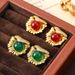 Vintage Red Green Agate Zircon Earrings with Silver Needles, Light Luxury, Small High End Earrings, Autumn and Winter_ipsvogv.com