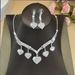 Silver Bridal Necklace Set With CZ Diamonds - Wedding Jewelry For Women (Love Design, 925 Sterling Silver, 18-inch)_ipsvogv.com