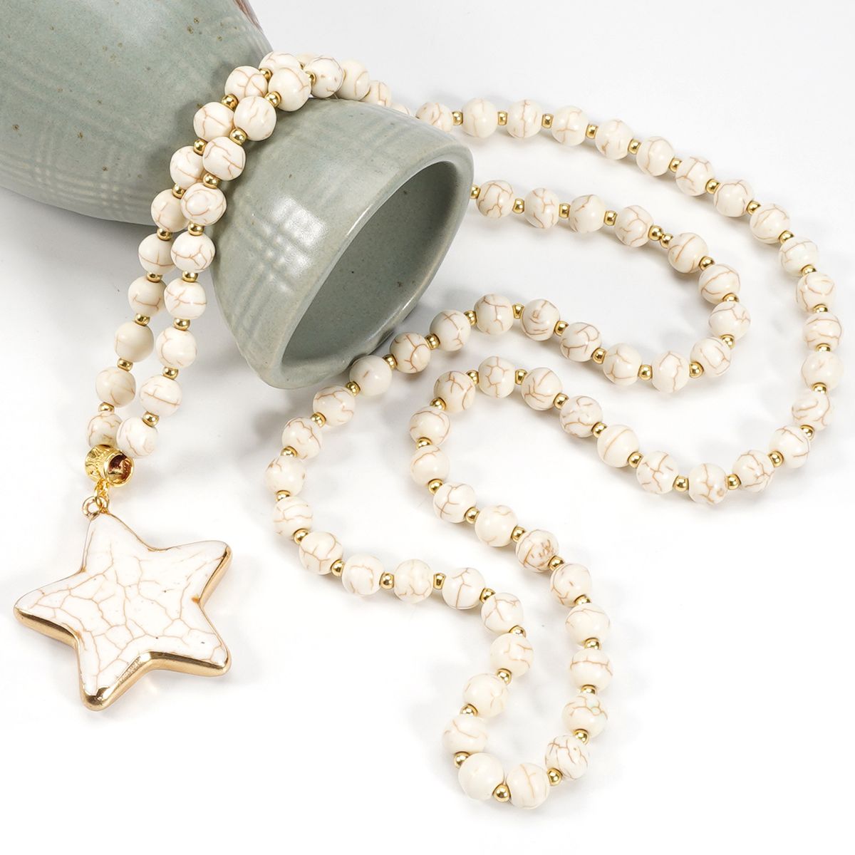 Cross Heart Shaped Five Pointed Star 8mm White Turquoise Turquoise Natural Semi Precious Stone Sweater Chain Necklace Female_ipsvogv.com
