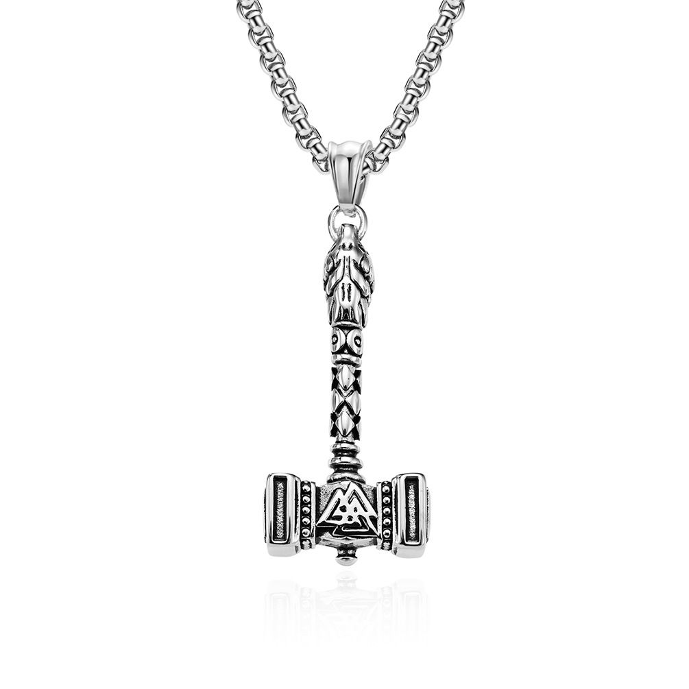 Nordic Viking Odin Thor's Hammer Titanium Steel Necklace Retro Personality Men's Stainless Steel Pendant_ipsvogv.com