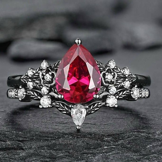 Sanjie Creative Set Flower Red Zircon Stacked With Personalized Light Luxury High End Women's Ring_ipsvogv.com