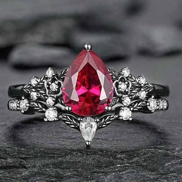 Sanjie Creative Set Flower Red Zircon Stacked With Personalized Light Luxury High End Women's Ring_ipsvogv.com