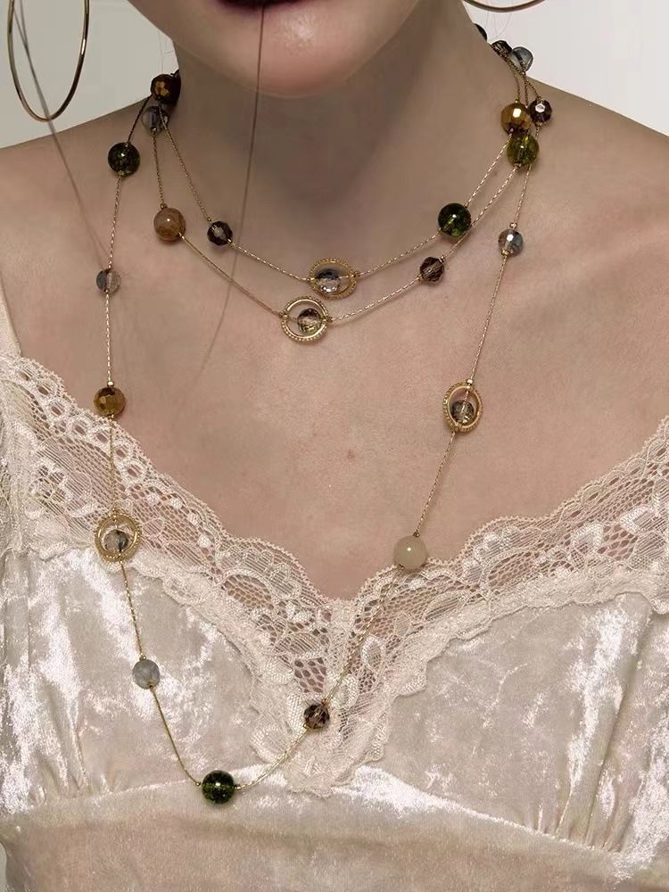 Three Layer Tassel Night Wind Chime Necklace Stacked Chain Female Retro Niche Temperament French Ball Beaded Necklace_ipsvogv.com