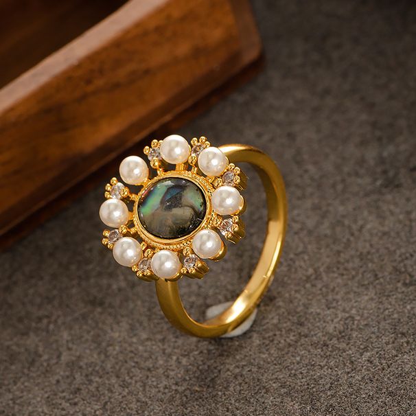 French Medieval Diamond Inlaid Zircon Pearl Open With Female Niche Temperament, Court Style Adjustable Ring_ipsvogv.com