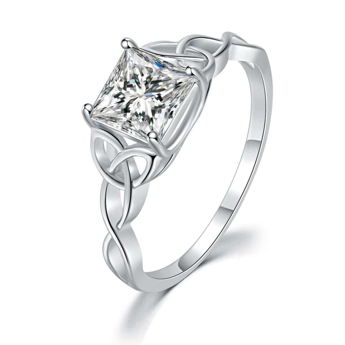 Celtic Knot Square Zircon Plated White Gold Ring Classic Simple Engagement Women's Ring_ipsvogv.com