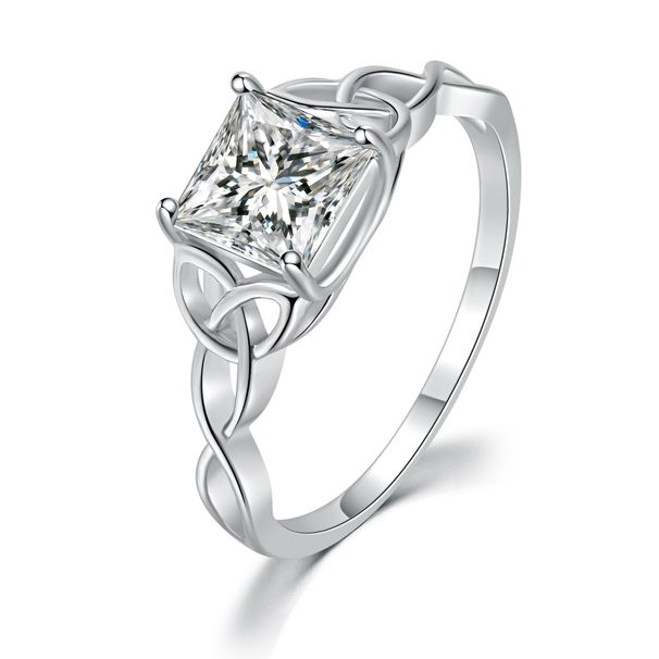 Celtic Knot Square Zircon Plated White Gold Ring Classic Simple Engagement Women's Ring_ipsvogv.com