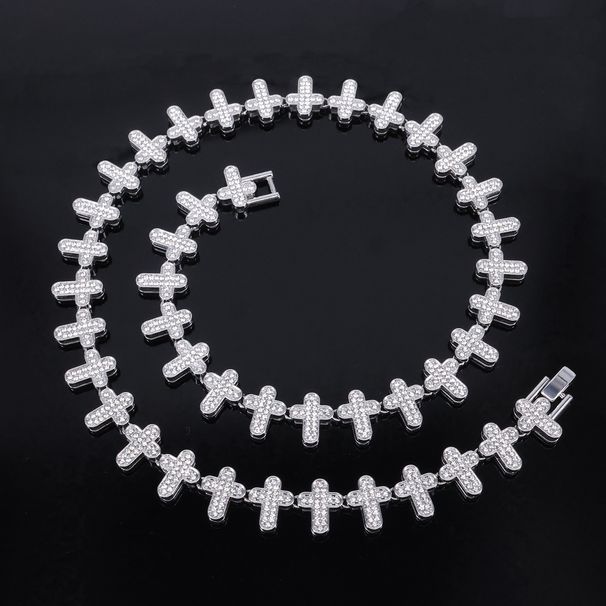 Unisex Hot Selling Small Cross Diamond Cuban Chain Men's Necklace Cool Trendy Hip Hop Clavicle Chain Necklace Accessories_ipsvogv.com