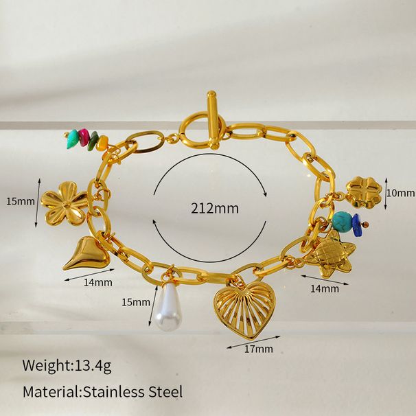Women’s Jewelry Set Fashion Fashion Flower Love Multi Pendant Bracelet Personality Versatile Cuban Chain Gold Plated Stainless Steel Hand Jewelry_ipsvogv.com