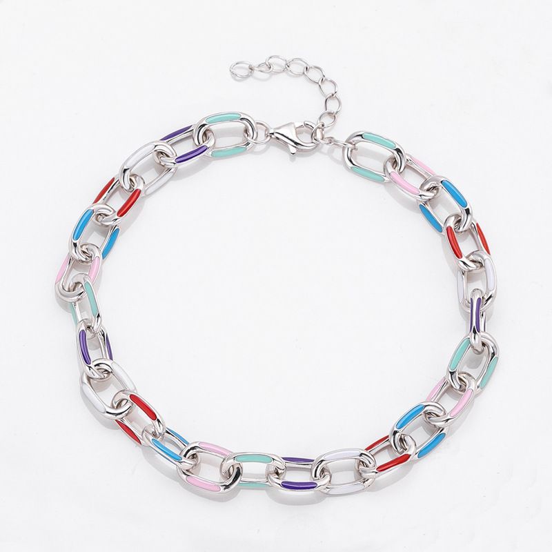 Titanium Steel Colorful Oil Drip Cuban For Women, Unique Design, Light Luxury, High-end Feel, Couple Bracelet Jewelry_ipsvogv.com