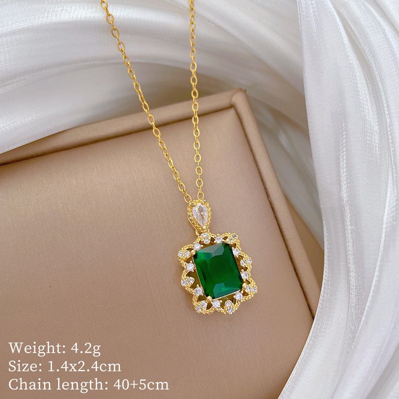 Sparkling 【 】 Green Light Luxury Charm Gorgeous Full Diamond Necklace Women's Versatile Clavicle Chain Titanium Steel 【 】_ipsvogv.com