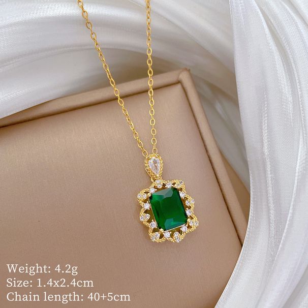 Sparkling 【 】 Green Light Luxury Charm Gorgeous Full Diamond Necklace Women's Versatile Clavicle Chain Titanium Steel 【 】_ipsvogv.com