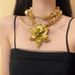 Heavy Industry Exaggerated Metal Lily Flower Niche Long Bead Necklace, Personalized Fashionable Modern Sweater Chain_ipsvogv.com