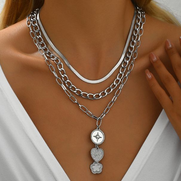 Commuter Style Diamond Studded Ladies Multi Layer Necklace Personalized Love Flower Design Long Clavicle Chain Necklace_ipsvogv.com