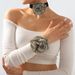 N10282 Fashion Geometry Elegant and Romantic Style Rose Flocking Cloth Necklace Bracelet_ipsvogv.com