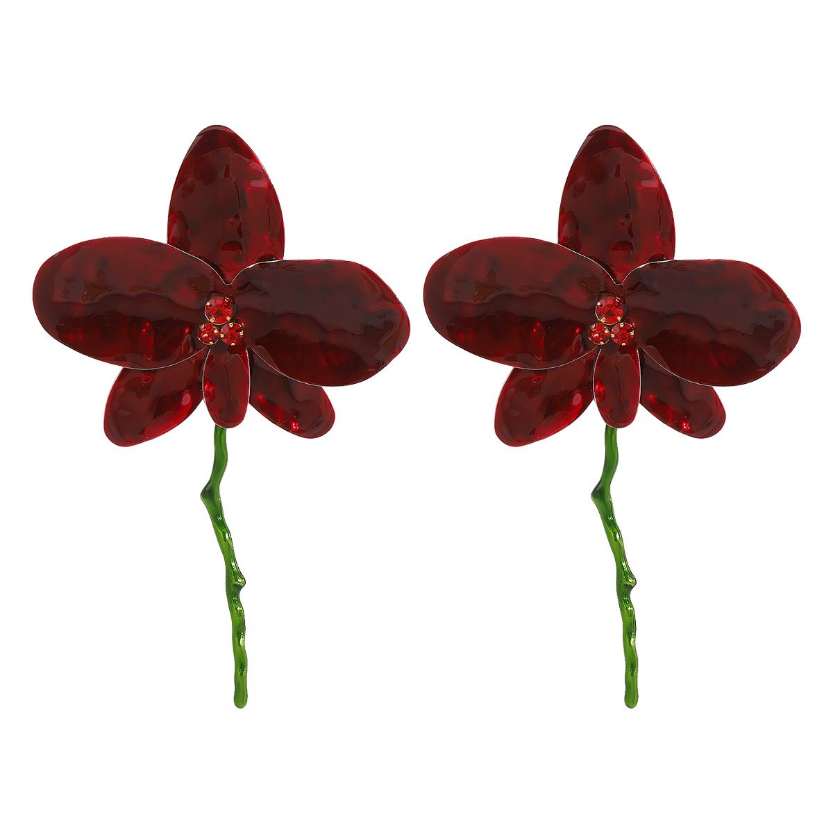 E12865 Fashion Vacation Style Enamel Petal ZA Exaggerated Drip Oil Metal Large Flower Earrings Female_ipsvogv.com