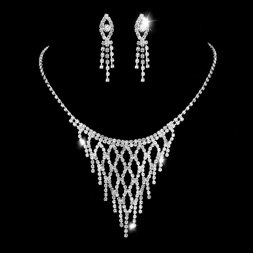Bridal Wedding Necklace Set - Full Diamond Mesh Design (Evening Party, Elegant Rhinestone Jewelry, 18-20 Inch Adjustable Chain, Gift Box Included)_ipsvogv.com