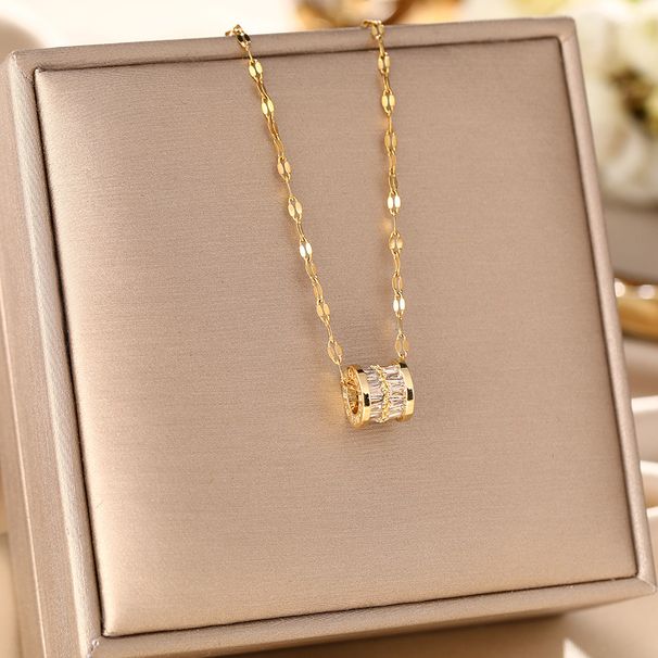Korean Style Minimalist Titanium Steel Small Waist Necklace, Female Internet Celebrity Diamond Inlaid Pendant,_ipsvogv.com