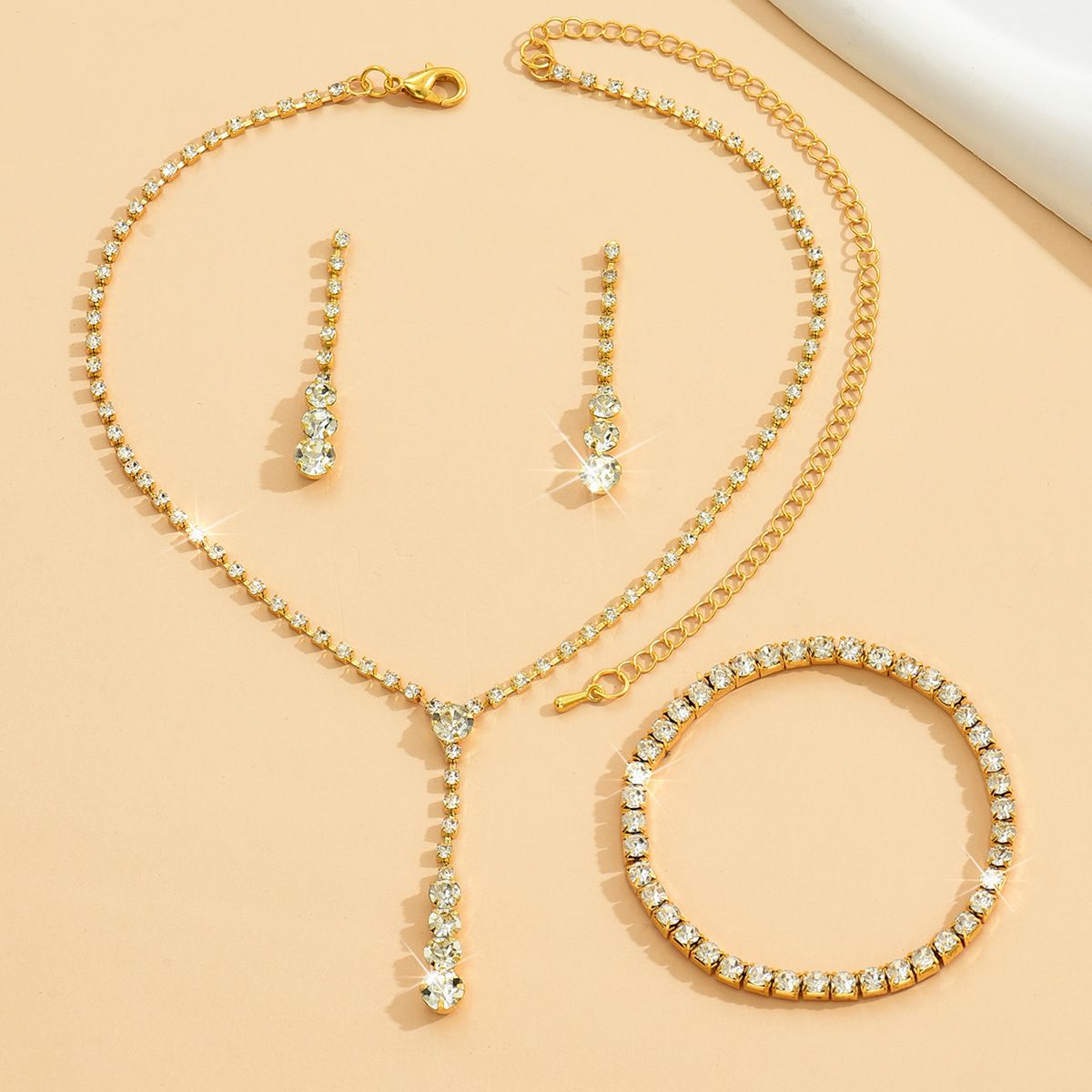 Women’s Jewelry Set Fashion Fashionable And Simple Popular Jewelry Set Necklace Earrings Bracelet Single Row Hot Selling Wedding Jewelry_ipsvogv.com