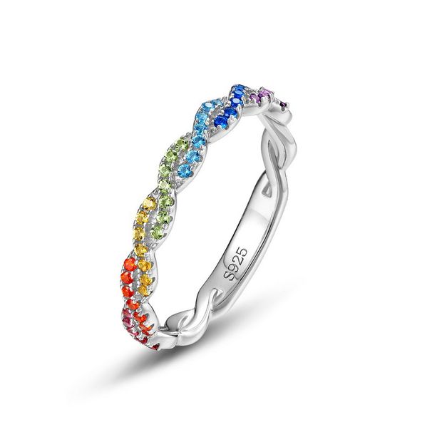 S925 silver nano colored zirconium ring pendant two wear rainbow personality zircon ring fashionable and simple_ipsvogv.com