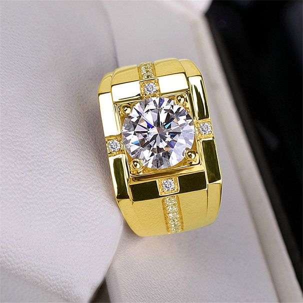 Domineering Champagne Gold Business Hearts And Eight Arrows Zircon Men's 1-carat Copper Ring_ipsvogv.com
