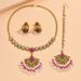 Indian bridal hair accessories four piece set pearl gemstone fan shaped necklace earrings evening bag clutch_ipsvogv.com