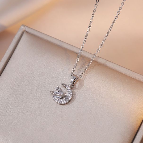 Necklace Women's Network Red Sweet Star Moon Zircon Geometry Small and Luxury New Design Sense Pendant Temperament Titanium Steel Necklace_ipsvogv.com