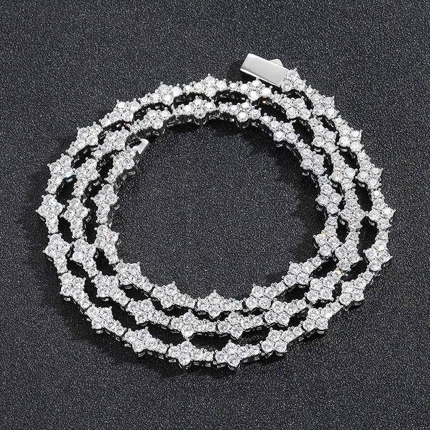 Personalized Zircon Plum Blossom Tennis Chain Men's Necklace Trendy Brand Spring Buckle Hip-hop Accessory_ipsvogv.com
