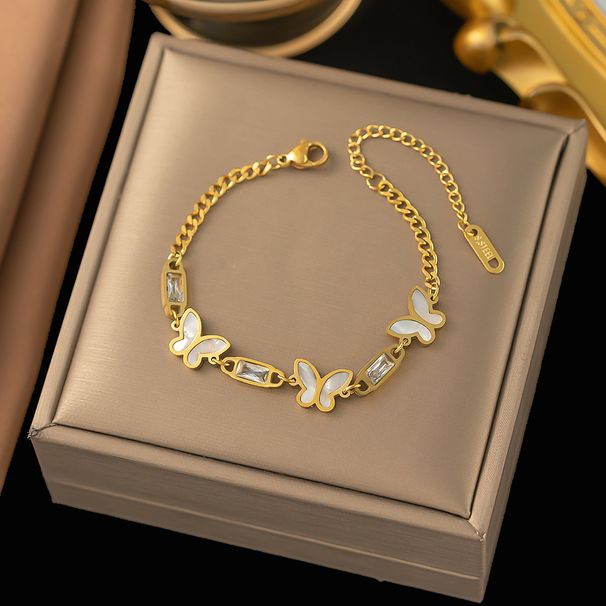 A Niche Design White Butterfly Studded Diamond Block Chain With Titanium Steel Jewelry, Versatile And Personalized_ipsvogv.com