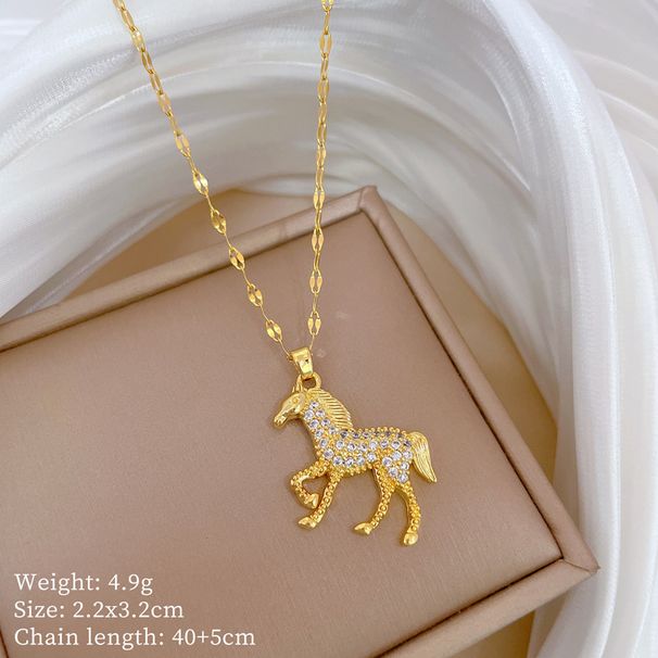 【 Titanium Steel 】 Steed Steps On Mountains And Rivers, Light Luxury Temperament, Gorgeous Full Diamond Necklace,_ipsvogv.com