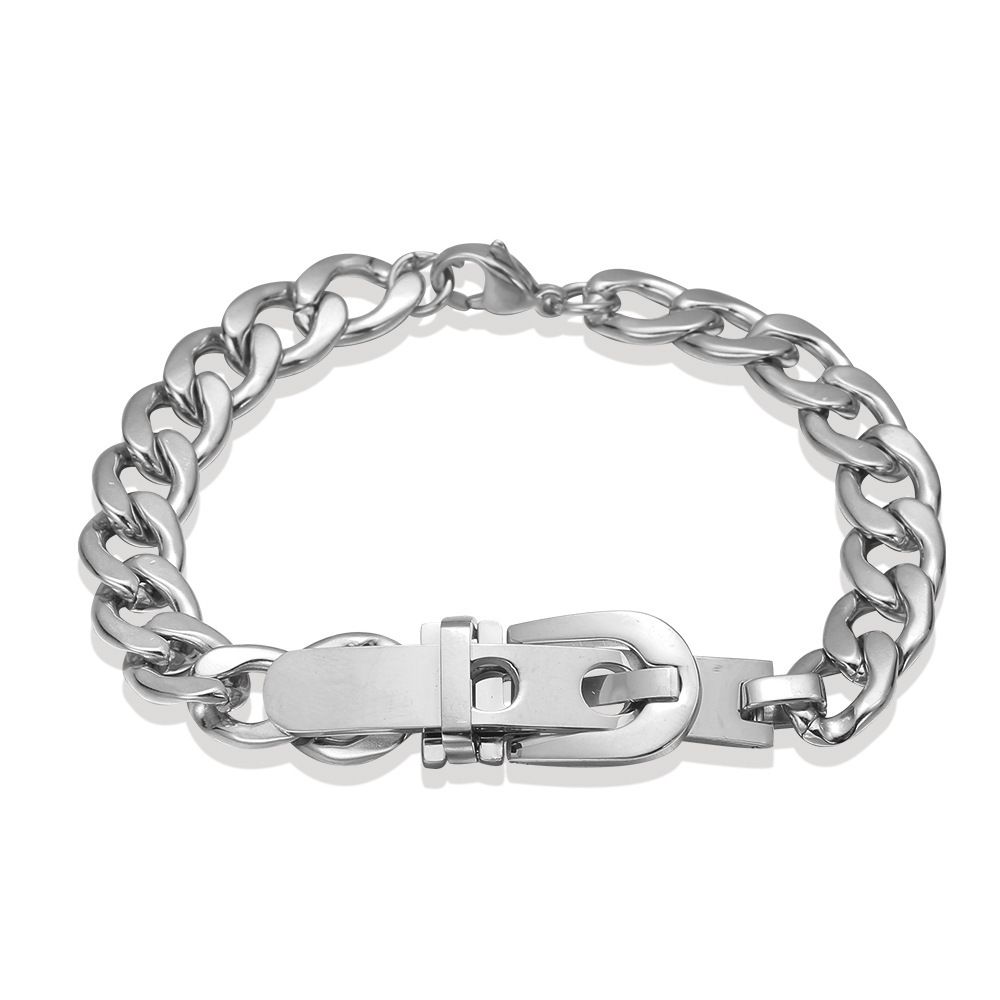 Stainless Cuban Hip Hop Titanium Steel Encrypted Round Polished Strap Buckle Bracelet Men's Accessories_ipsvogv.com